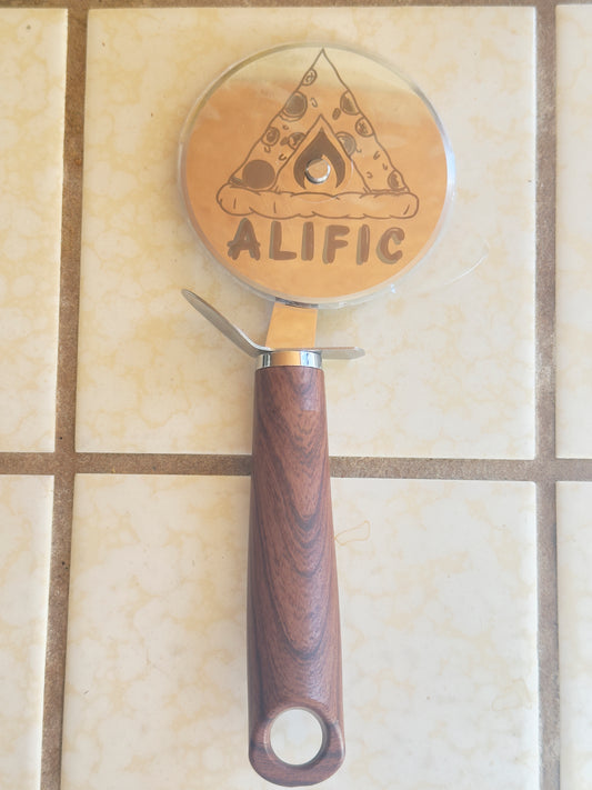 (B) Alific Pizza Cutter _ WOOD HANDLE